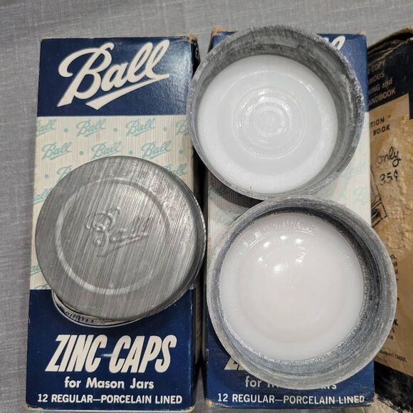 Vintage Ball zinc caps porcelain lined 36 total with boxes - Picture 2 of 7